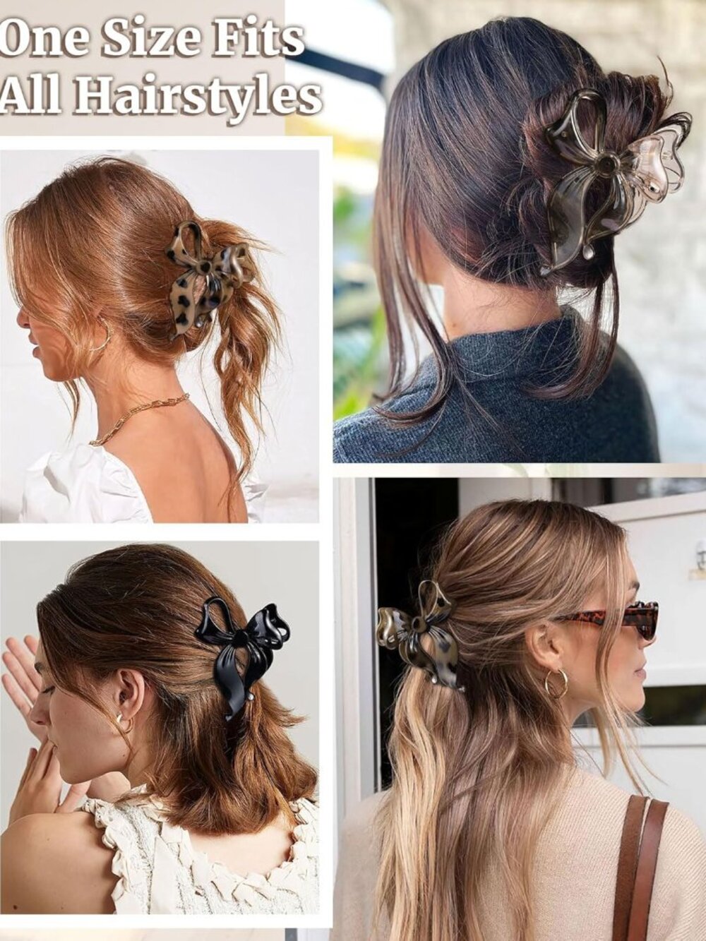 4 Pack Cute Bow Claw Clip for Women, Nonslip Large Matte Strong Hold Bows Hair C - Picture 5 of 7